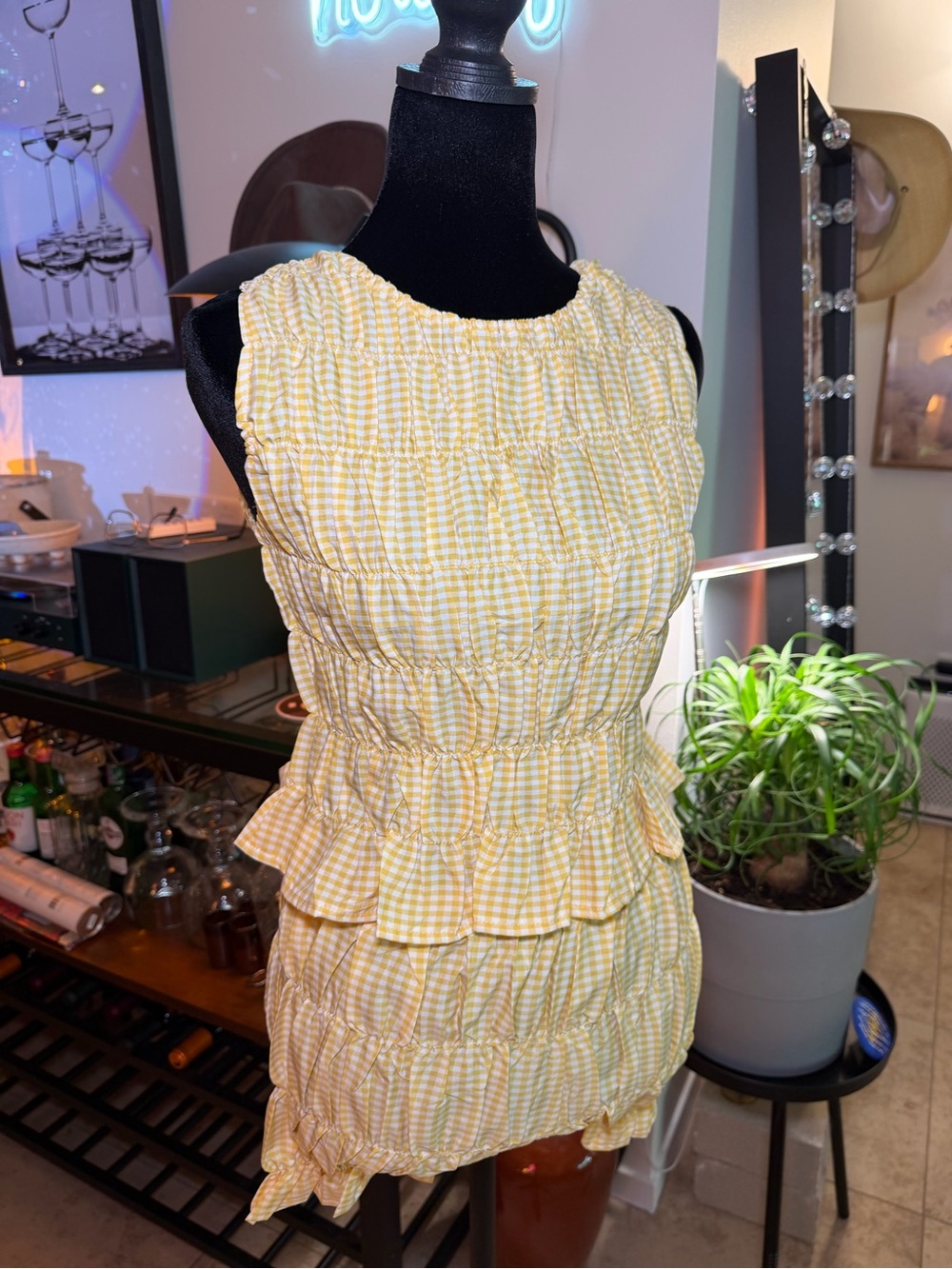 Smocked Yellow Gingham Ruffle Mini 2Piece Set - Picture 4 of 11